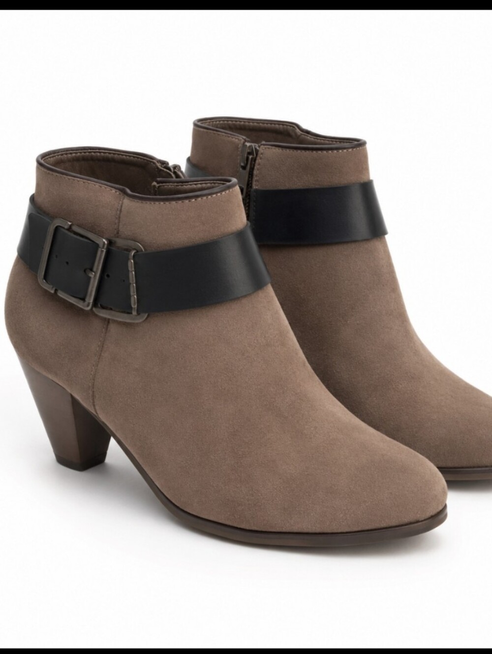Michael by Michael Shannon Jessalyn Taupe Faux Suede Buckle Ankle Booties Sz 9.5